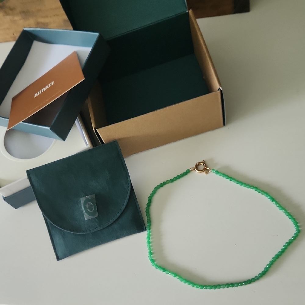 New In Box NIB Discontinued Aurate 18 In Aura Necklace Green Jade Vermeil Gold